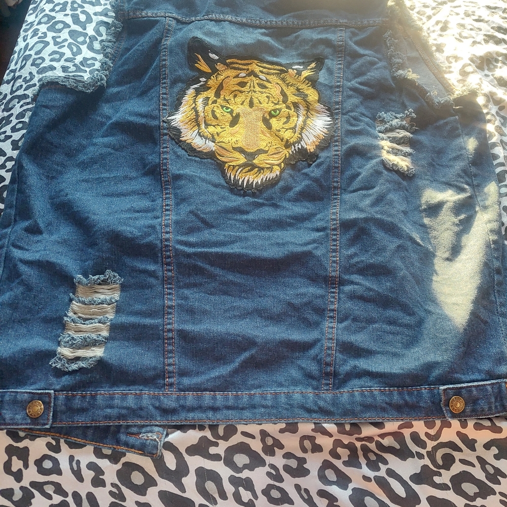 Blue Jean Vest with Golden Lion on Back